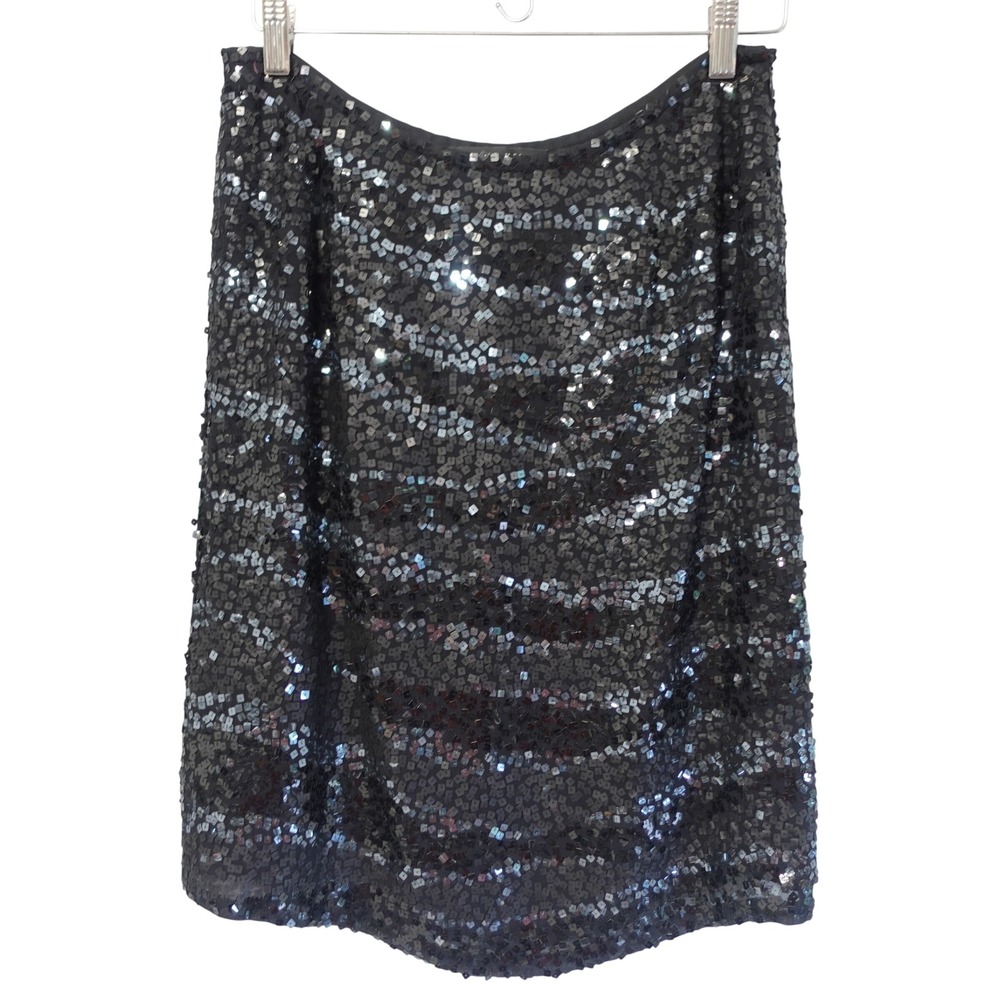 Antonio Melani Sequin Skirt Size 10 Black Silk Sparkly‎ Glam Cocktail Party Chic